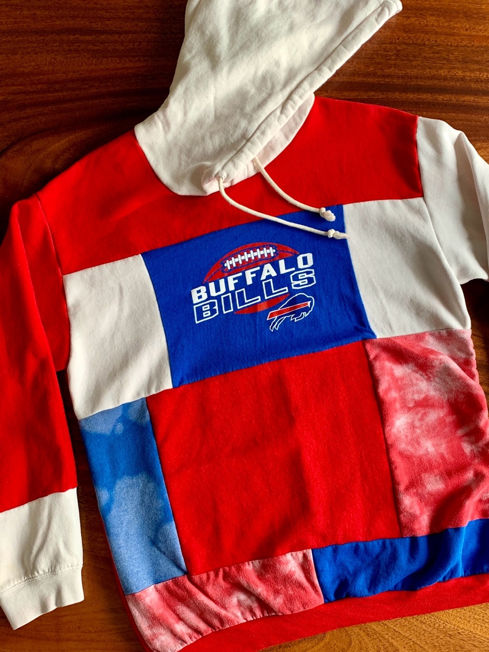 Buffalo Bills Women’s Sweatshirt Upcycled Handmade Repurposed Sizes up to L
